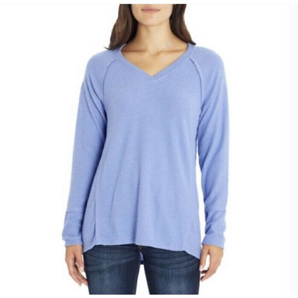 Wildfox Women's Haley Soft Brushed Top Periwinkle Blue Long Sleeve V-Neck Size S - Picture 1 of 9